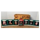 (7) HALLMARK MINI ORNAMENTS IN BASKET