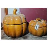 (2) CERAMIC PUMPKINS W/ LIDS