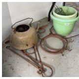 ENAMEL COFFEE POT, DECK PLANTER HOOKS,PLASTIC POT
