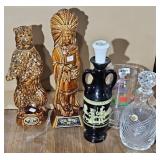 (2) JIM BEAM WHISKEY BOTTLES, (2) DECANTERS