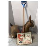 CHILDS SHOVEL & DONKEY BOUNCE TOY