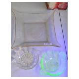 URANIUM NUT DISH & ASSORTED GLASSWARE