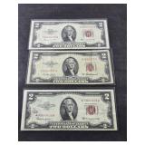 (3) RED SEAL $2 DOLLAR BILLS