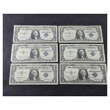 (6) 1957 $1 DOLLAR SILVER CERTIFICATES