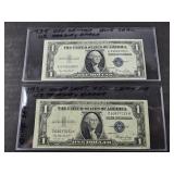 (2) 1935 $1 DOLLAR OFF CENTER SILVER CERTIFICATES