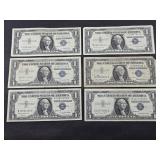 (6) 1957 SILVER CERTIFICATES $1