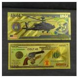(2) GOLD FOIL FANTASY MILITARY BILLS
