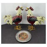 (2) METAL ROOSTERS