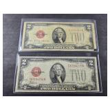 (2) 1928 $2 RED SEAL BILLS
