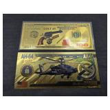 (2) AMERICAN MILITARY  GOLD FOIL FANTASY BILLS