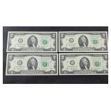 (4) $2 DOLLAR BILLS UNCIRCULATED CONSECUTIVE