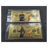 (2) SUPERHERO  GOLD FOIL FANTASY BILLS