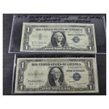 (2) OFF CENTER  SILVER CERTIFICATES $1 1935 &