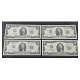 (4) $2 DOLLAR BILLS UNCIRCULATED CONSECUTIVE