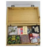 TREASURE CHEST W/ COINS, SHOOTERS, CARDS