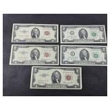 (5) $2 BILLS (3) 1953 REAL SEAL (2) 2017