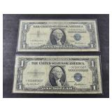 (2) $1 DOLLAR SILVER CERTIFICATES 1935 1957