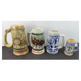 (4) BEER STEINS: (2) BUDWEISER
