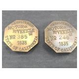 (2) CALIFORNIA DRIVERS LICENSE BADGES