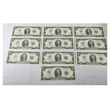 (10) $2 DOLLAR BILLS UNCIRCULATED CONSECUTIVE