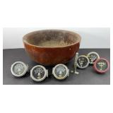 WOOD BOWL W/ ASSTD GAUGES