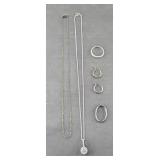 STERLING SILVER NECKLACES, RING, EARRINGS