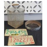 WIRE BASKET, LICENSE PLATES, SIEVE
