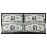 (4) $2 DOLLAR BILLS UNCIRCULATED CONSECUTIVE