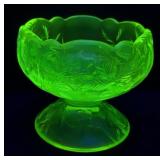 URANIUM GLASS  CHILDS FOOTED PUNCH BOWL