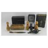 VINTAGE SMALL WOOD BOWLING TROPHIES, WOOD BANK