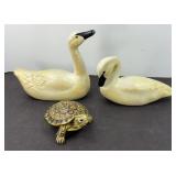WOOD SWANS & COMPOSITE TURTLE