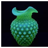 URANIUM GLASS HOBNAIL VASE