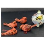 (4) CARDINAL ORNAMENTS & WINTER ROBIN