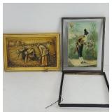 "THE GLEANERS" WALL PLAQUE & (2) PRINTS ON GLASS