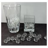 CRYSTAL VASES W/ DECORATIVE PLASTIC STONES