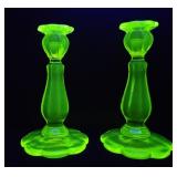 URANIUM GLASS CANDLESTICKS