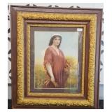 LADY WITH WHEAT W/ ORNATE FRAME