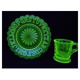 URANIUM GLASS CHILDS PLATE & CUP