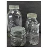 (3) CANNING JARS & MILK BOTTLE