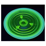 FOOTED URANIUM GLASS FROSTED EDGE PLATE