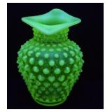 URANIUM GLASS PULPIT VASE HOBNAIL