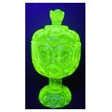 URANIUM GLASS COVERED COMPOTE