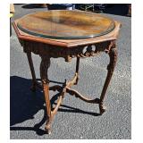 OCTAGON TIGER WOOD LAMP TABLE W/ BEVELED GLASS