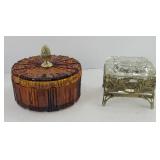AMBER CANDY BOWL W/ LID & TRINKET BOX