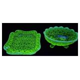 URANIUM GLASS CHILDS FRUIT BOWL & TIP TARY