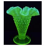 URANIUM GLASS RUFFLED VASE