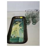 (4) COCA COLA CHRISTMAS GLASSES W/ VINTAGE TRAY