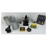 SMALL METAL BUCKETS, CORN SALT & PEPPER & MORE