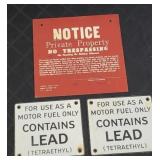 (2) ENAMEL GAS STATION SIGN & NO TRESPASSING