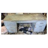 METAL DESK W/ AUTO PARTS